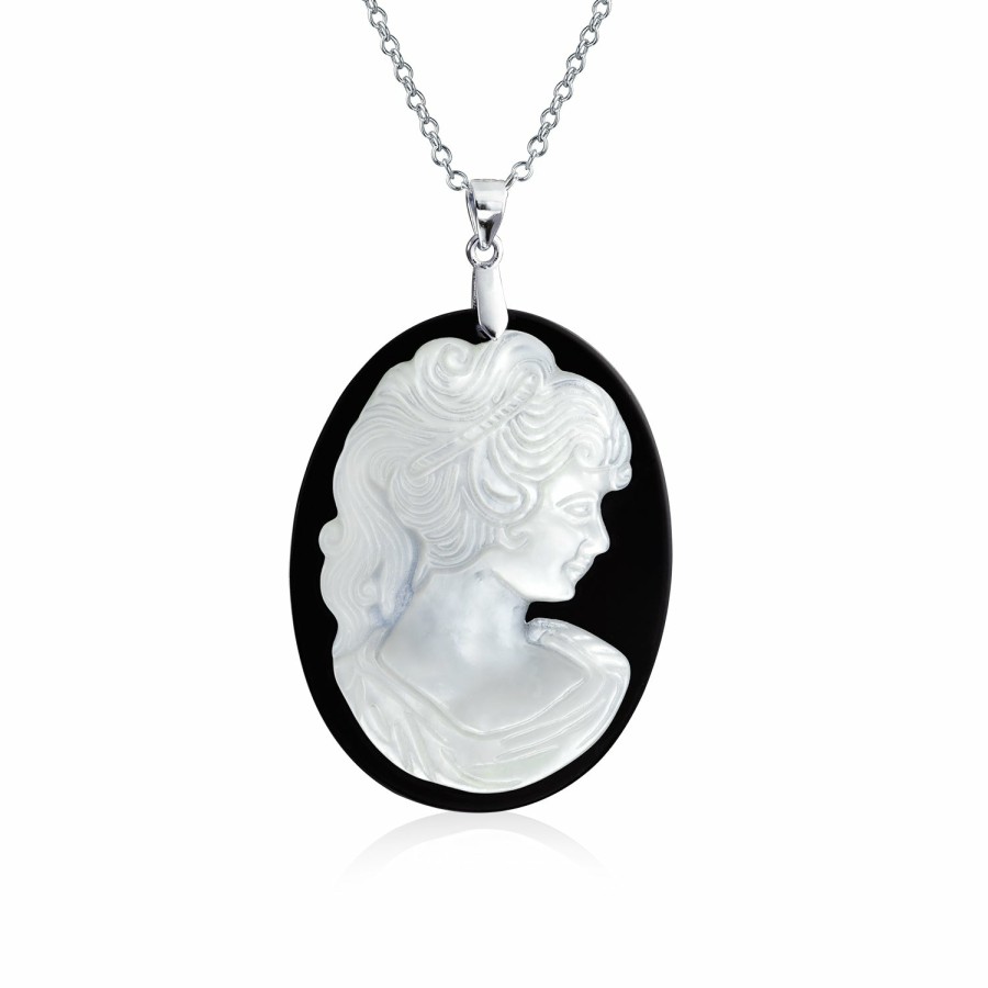 Shop Women Bling Jewelry Pendant Necklaces | Oval Victorian Lady Cameo Ring Pendant 925 Sterling Silver