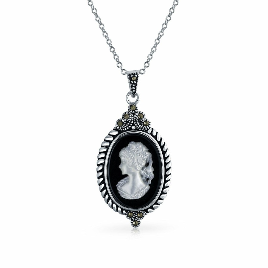 Shop Women Bling Jewelry Pendant Necklaces | Oval Victorian Lady Cameo Ring Pendant 925 Sterling Silver