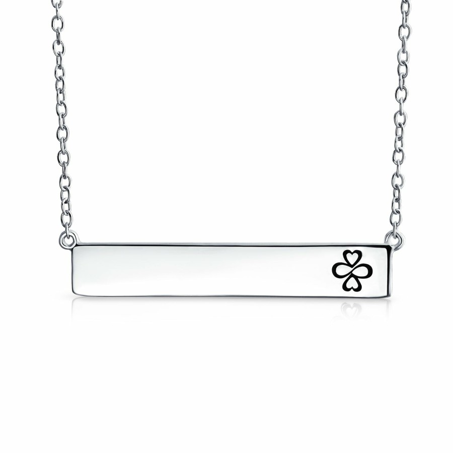 Shop Women Bling Jewelry Delicate Pendant Necklaces | Ayllu Love Luck Unity Sideways Name Bar Necklace .925 Sterling