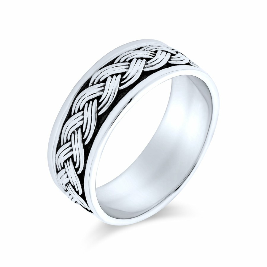 Shop Men Bling Jewelry Mens Rings | Men'S Rope Braid Cable Wedding Band Ring Oxidized Sterling 8Mm