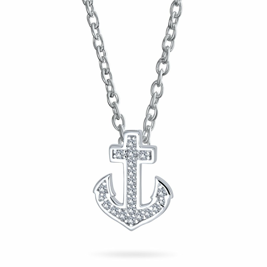 Shop Women Bling Jewelry Pendant Necklaces | Nautical Pave Cz Boat Anchor Dangle Stud Earrings Pendant .925