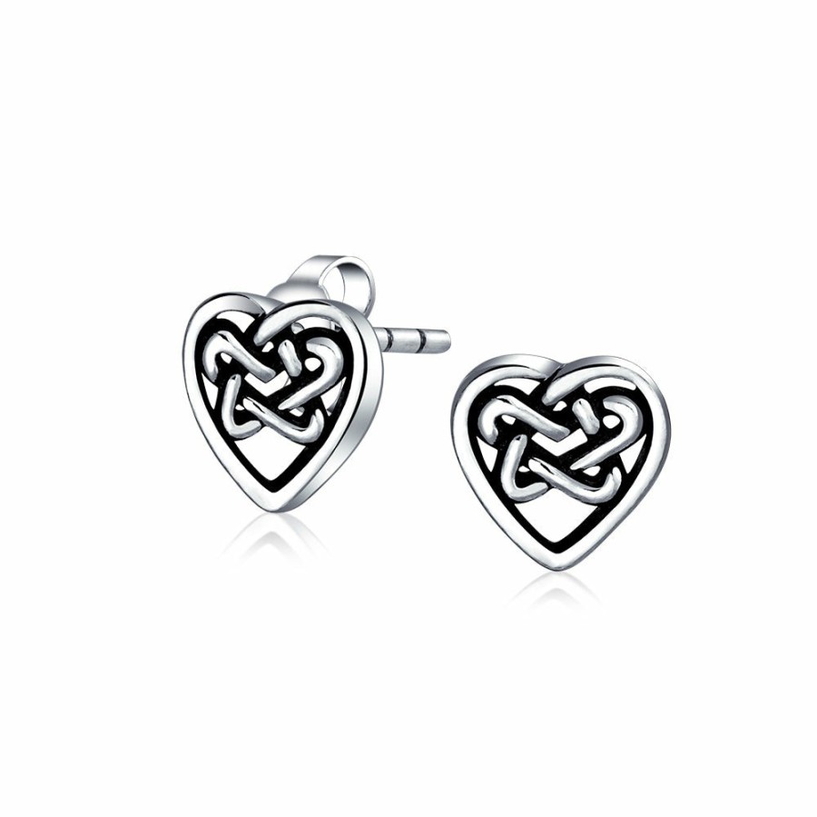 Shop Women Bling Jewelry Stud Earrings | Heart Love Celtic Friendship Knot Stud Earrings .925 Sterling Silver