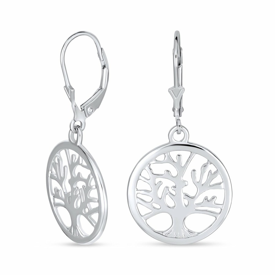 Shop Women Bling Jewelry Dangle Drop Earrings | Family Oval Circle Wishing Tree Of Life Drop Stud Earrings .925