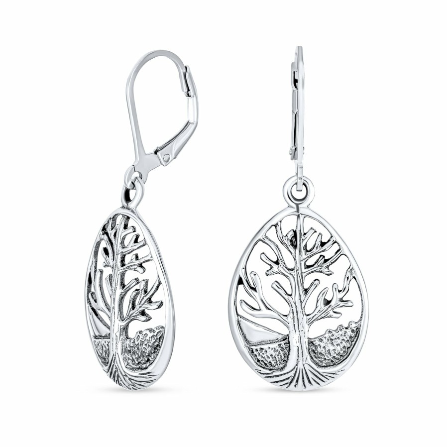 Shop Women Bling Jewelry Dangle Drop Earrings | Family Oval Circle Wishing Tree Of Life Drop Stud Earrings .925