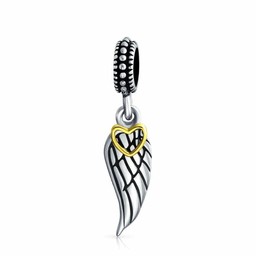 Shop Women Bling Jewelry Dangle Beads | Angel Wing Feather Heart Dangle Charm Bead .925 Sterling Silver