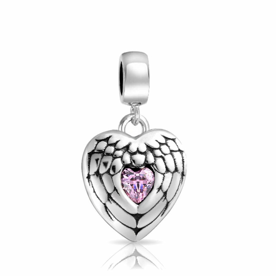 Shop Women Bling Jewelry Dangle Beads | Angel Wing Feather Heart Dangle Charm Bead .925 Sterling Silver