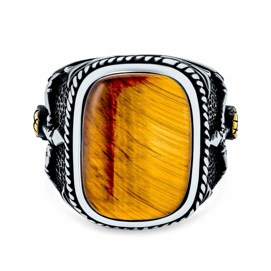 Shop Men Bling Jewelry Mens Rings | Men'S Brown Gemstone Tiger Eye Archery Bow Arrow Ring Sterling Silver Brown Tigers Eye