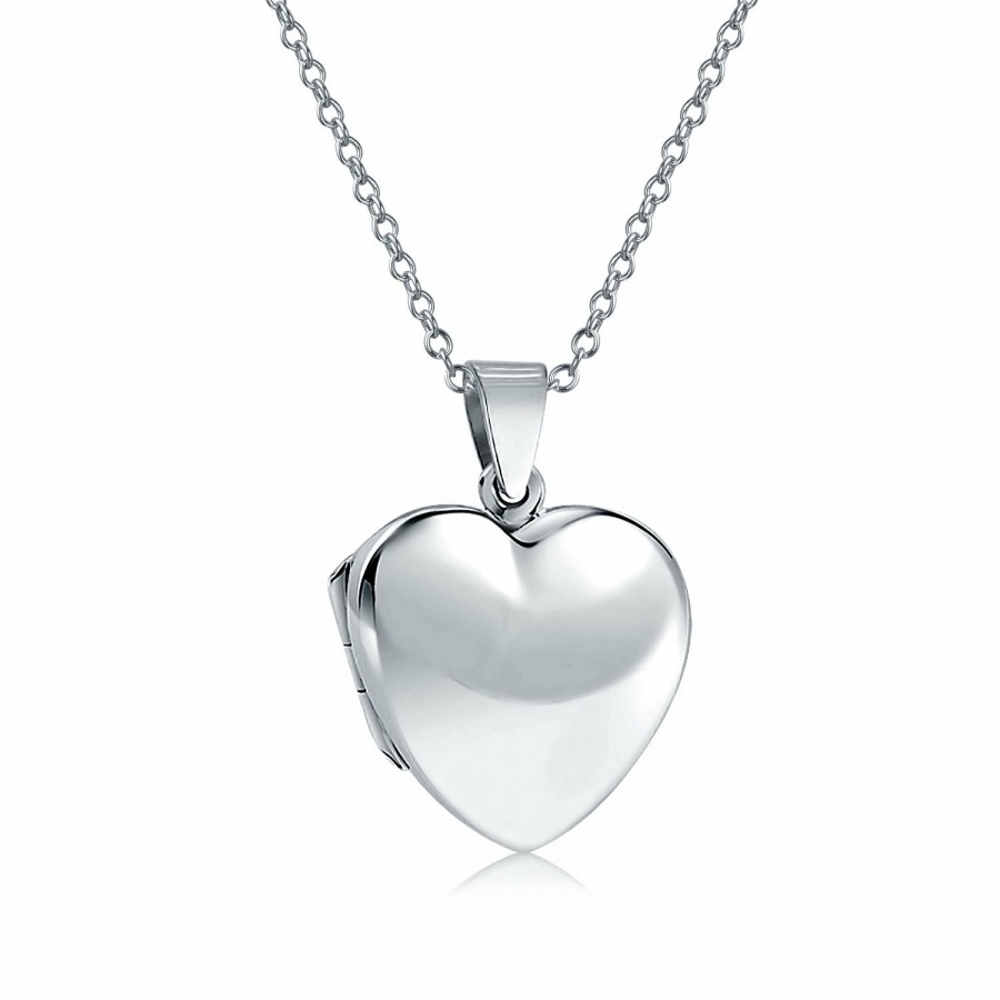 Shop Women Bling Jewelry Engravable Necklaces | Simple Heart Photo Lockets For Women That Hold Picture Locket Pendant Silver