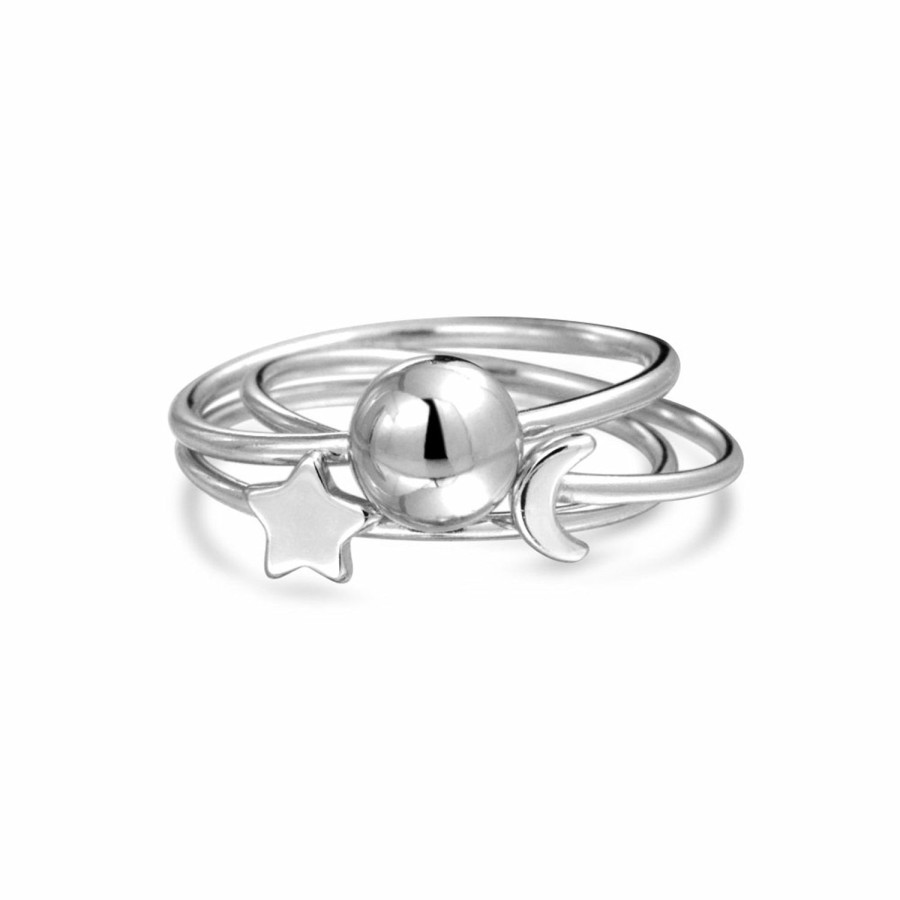 Shop Women Bling Jewelry Delicate Midi Rings | Celestial Sun Moon Star Knuckle Midi Ring Set 1Mm .925 Sterling Silver