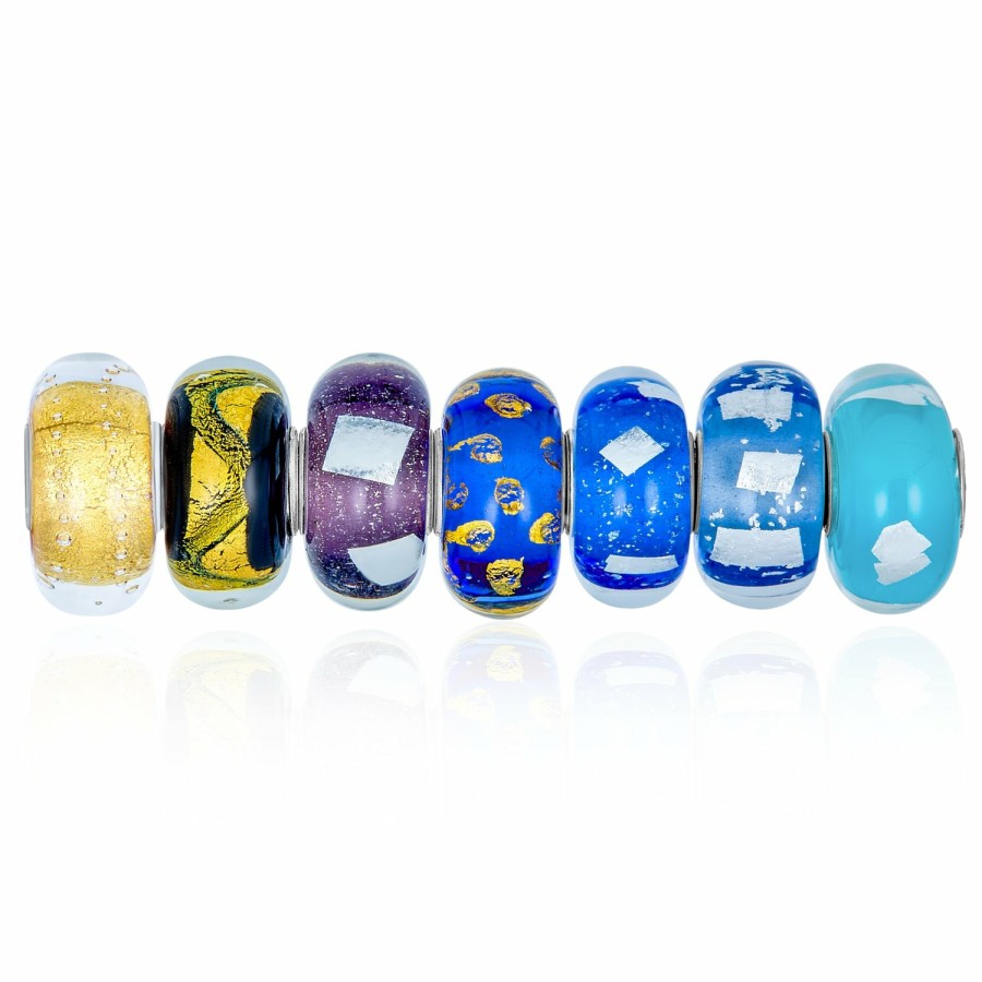 Shop Women Bling Jewelry Glass Crystal Beads | Set Of 6 Colorful Gold Silver Metallic Murano Glass Bead Charm Silver