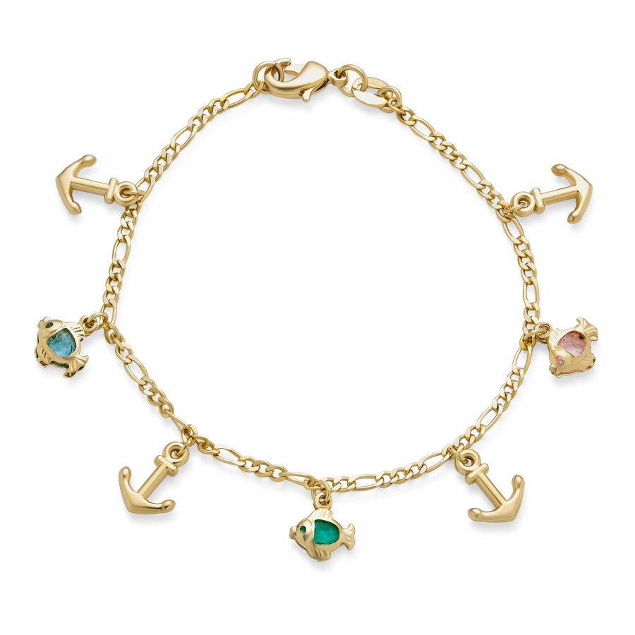 Shop Women Bling Jewelry Delicate Bracelets | Vacation Nautical Anchor Starfish Dolphin Charm Bracelet 18K Gold Plate