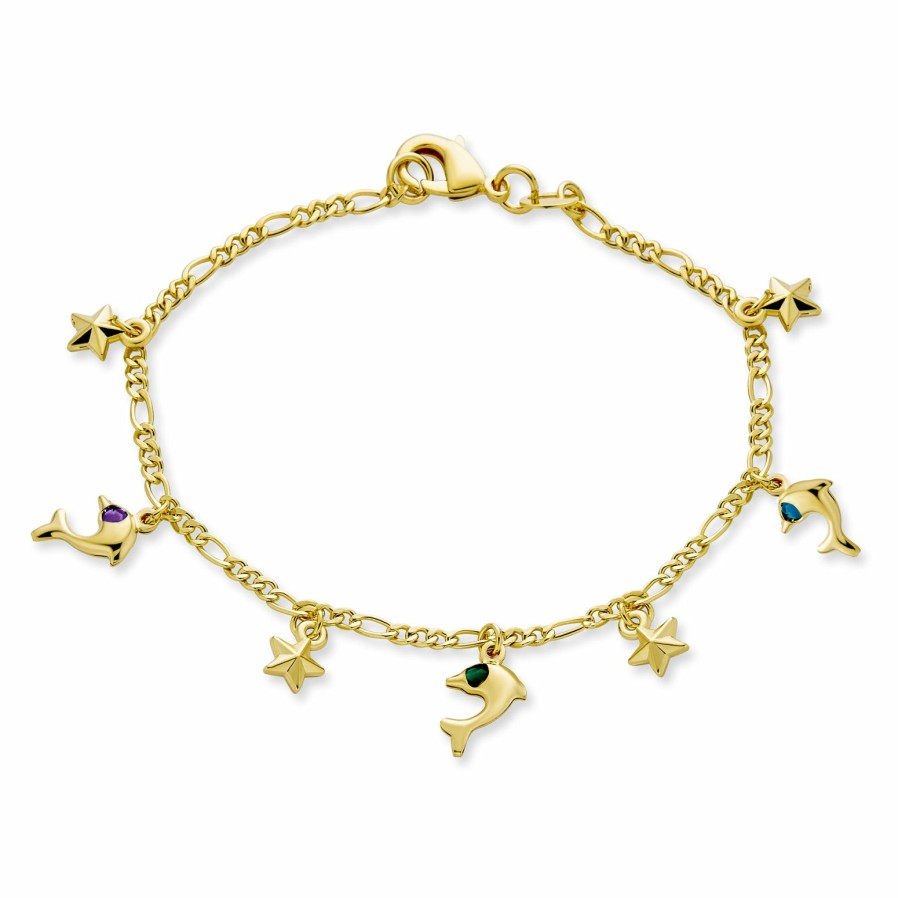 Shop Women Bling Jewelry Delicate Bracelets | Vacation Nautical Anchor Starfish Dolphin Charm Bracelet 18K Gold Plate