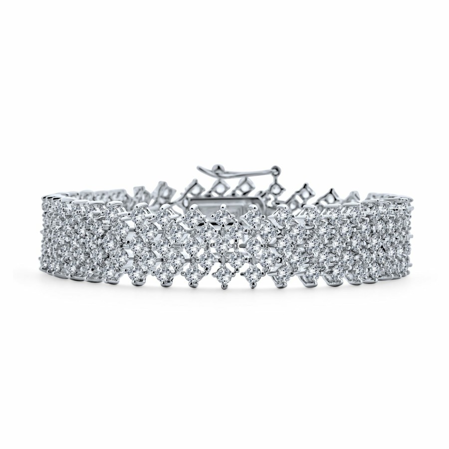 Shop Women Bling Jewelry Jewelry Sets | Classic Fashion Bridal Multi Row Aaa Cz Wide Cluster Statement Bracelet Perfect Wedding