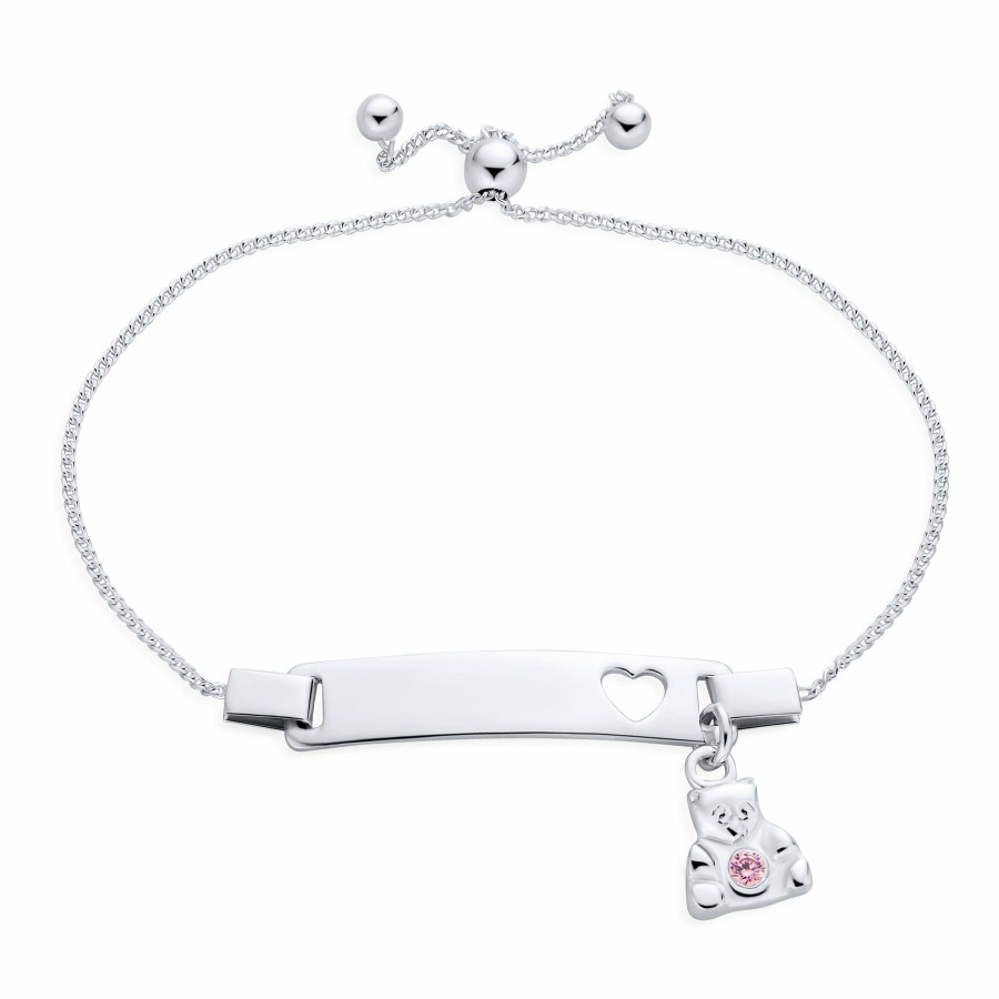 Shop Women Bling Jewelry | Heart Id Bolo Bracelet Name Plated Bar Bear .925 Small Wrists 6"