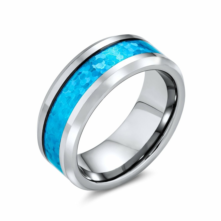 Shop Women Bling Jewelry Wedding Bands | Blue Turquoise Couple Wedding Band Titanium Ring For Men 8Mm Silver