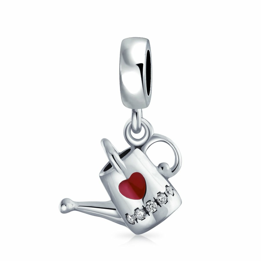 Shop Women Bling Jewelry Flower Beads | Sun Flower Daisy Garden Watering Can Cz Dangle Bead Charm .925 Silver