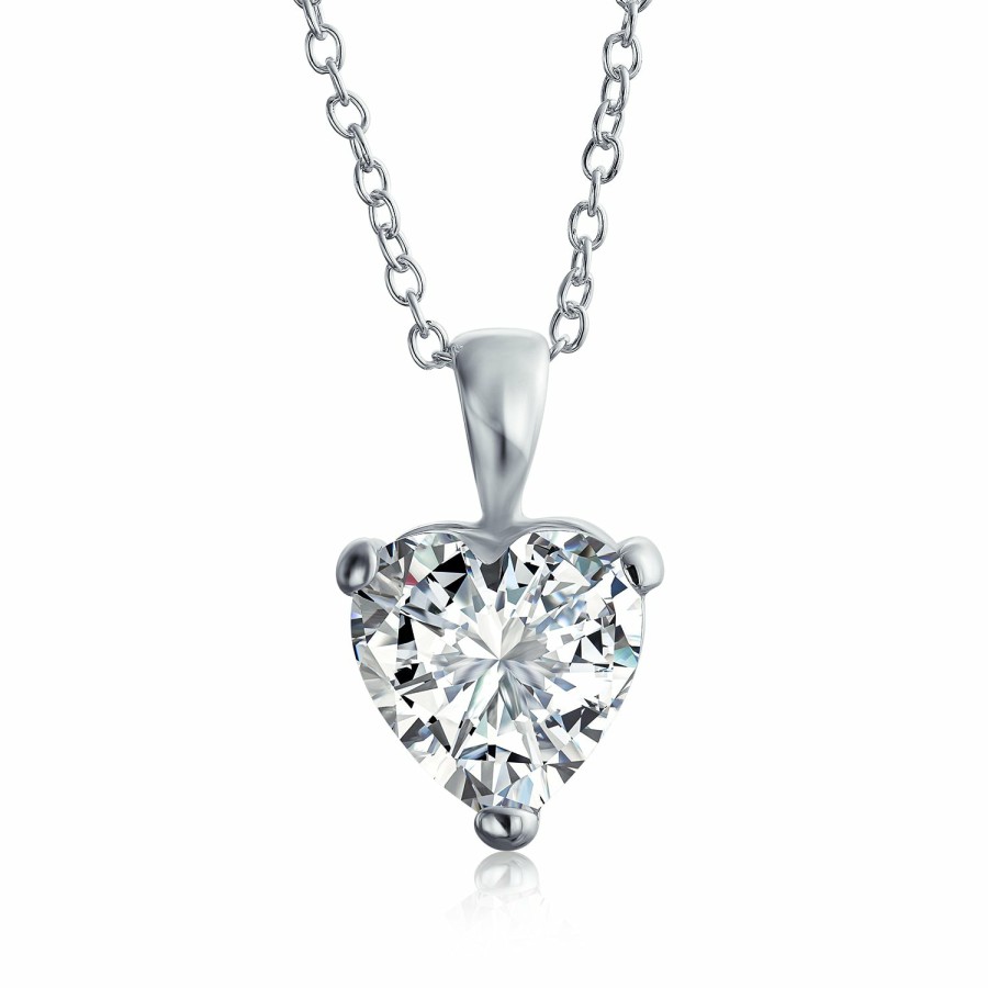 Shop Women Bling Jewelry Pendant Necklaces | Bridal Classic 5Ct Heart Shape Solitaire Aaa Cz Pendant Necklace Sterling Silver