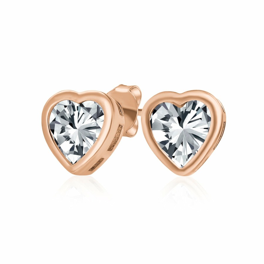 Shop Women Bling Jewelry Stud Earrings | Bezel Set Cz Opal Gemstone Heart Shaped Stud Earrings Gold Plated