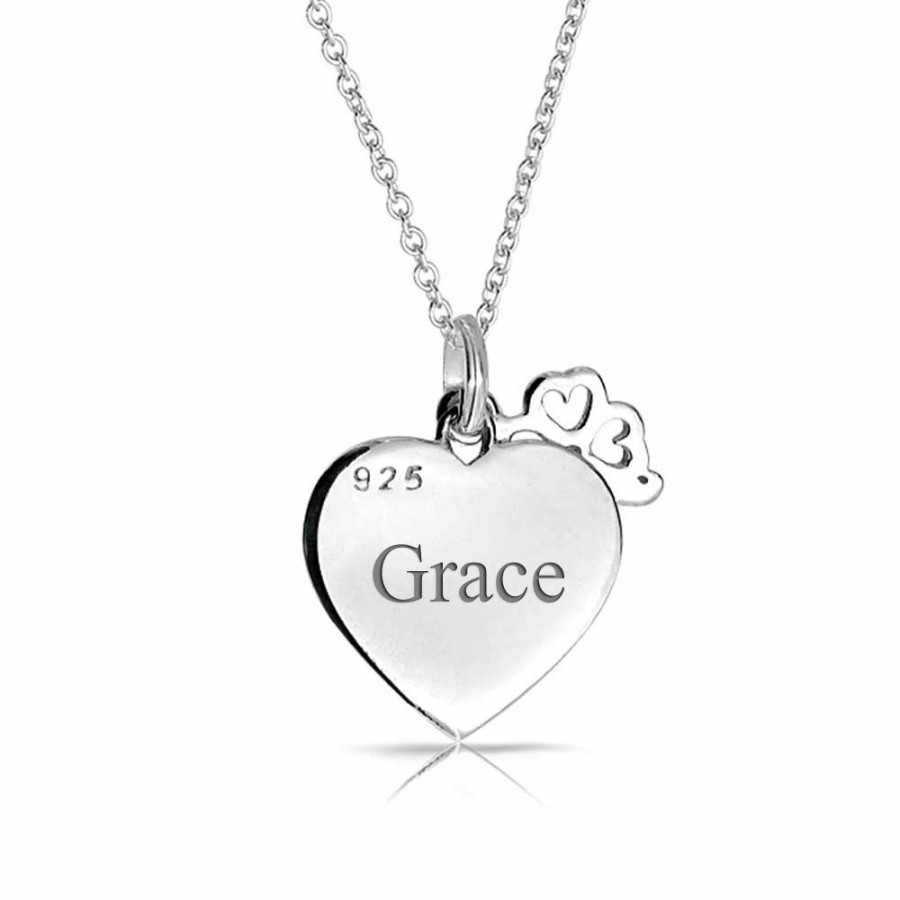 Shop Women Bling Jewelry Engravable Necklaces | Live Love Laugh Flower Charm Heart Pendant Necklace Sterling Silver