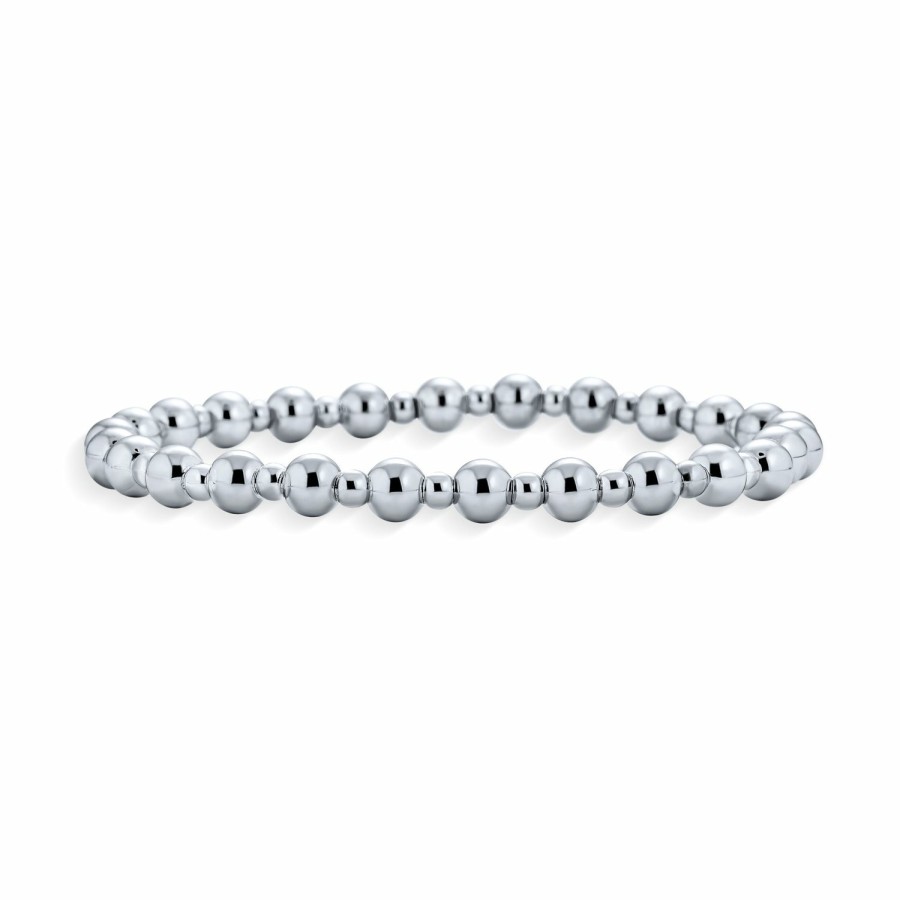 Shop Women Bling Jewelry Delicate Bracelets | Round Ball Bead Stretch Bracelet Alternating Beads .925 Sterling Silver