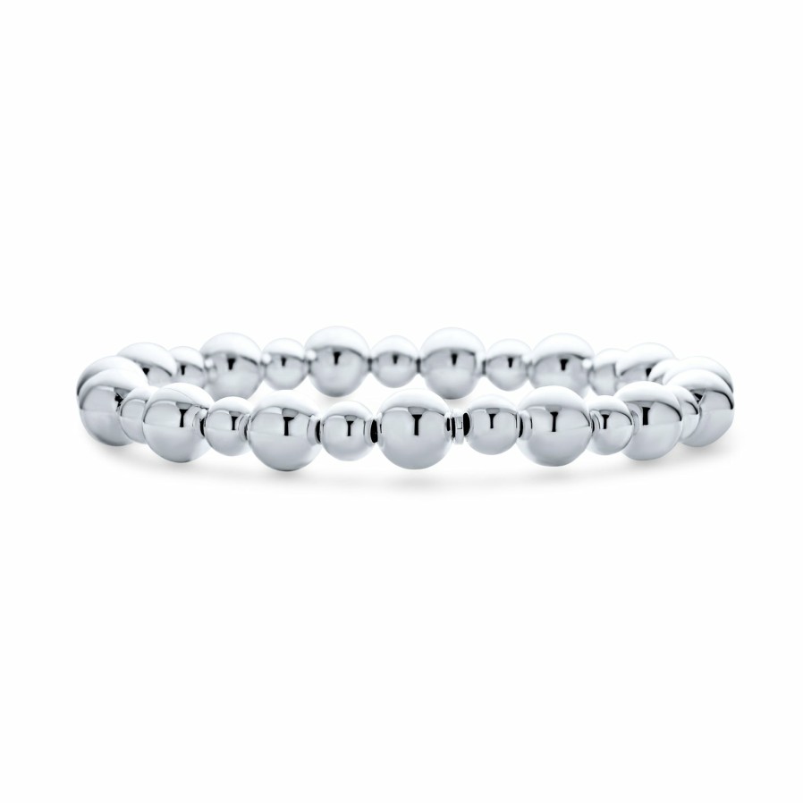 Shop Women Bling Jewelry Delicate Bracelets | Round Ball Bead Stretch Bracelet Alternating Beads .925 Sterling Silver