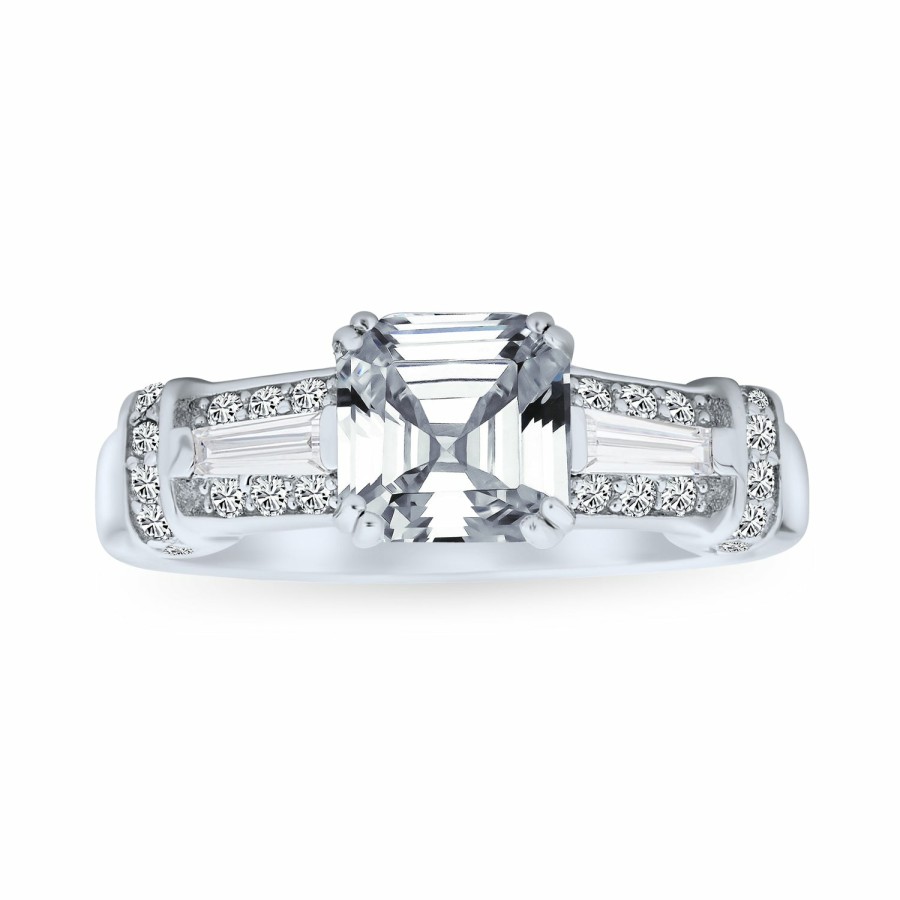 Shop Women Bling Jewelry Wedding Rings Sets | 4Ct Cz Asscher Cut Engagement Ring Baguettes Band .925 Sterling