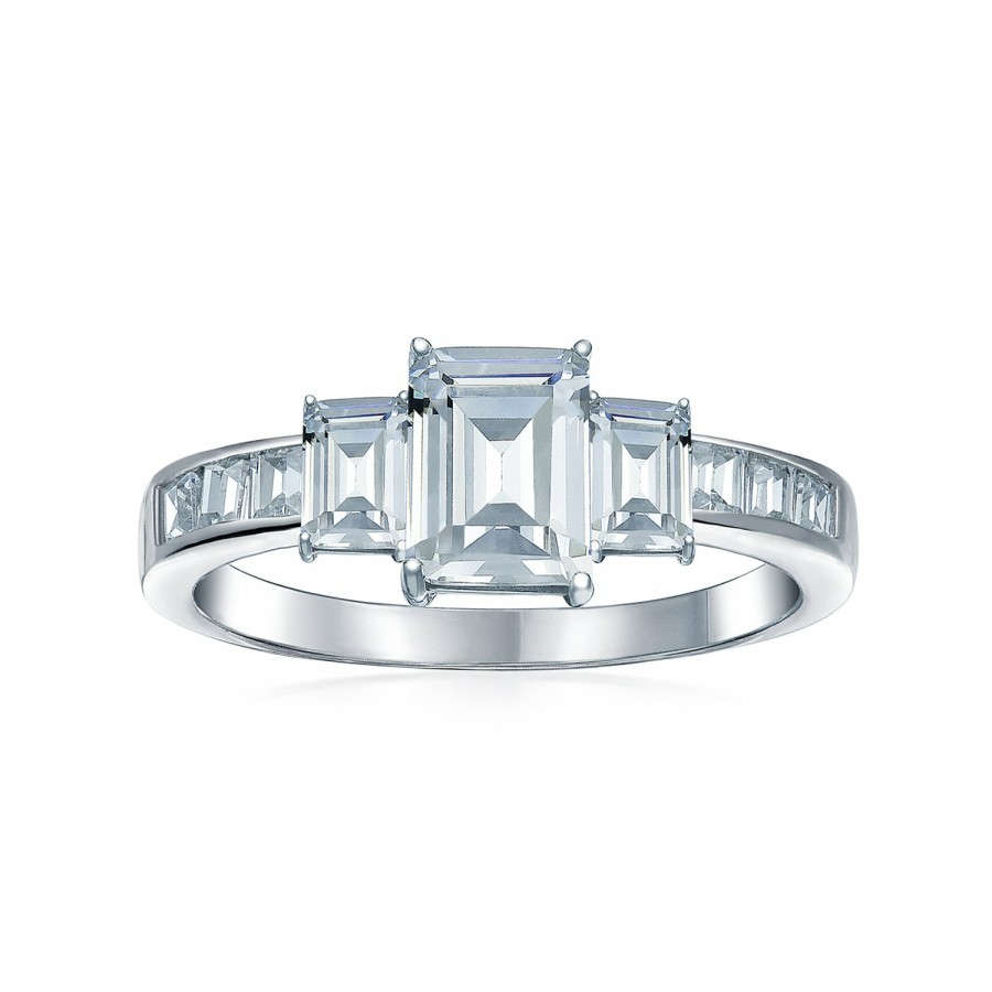 Shop Women Bling Jewelry Wedding Rings Sets | 4Ct Cz Asscher Cut Engagement Ring Baguettes Band .925 Sterling