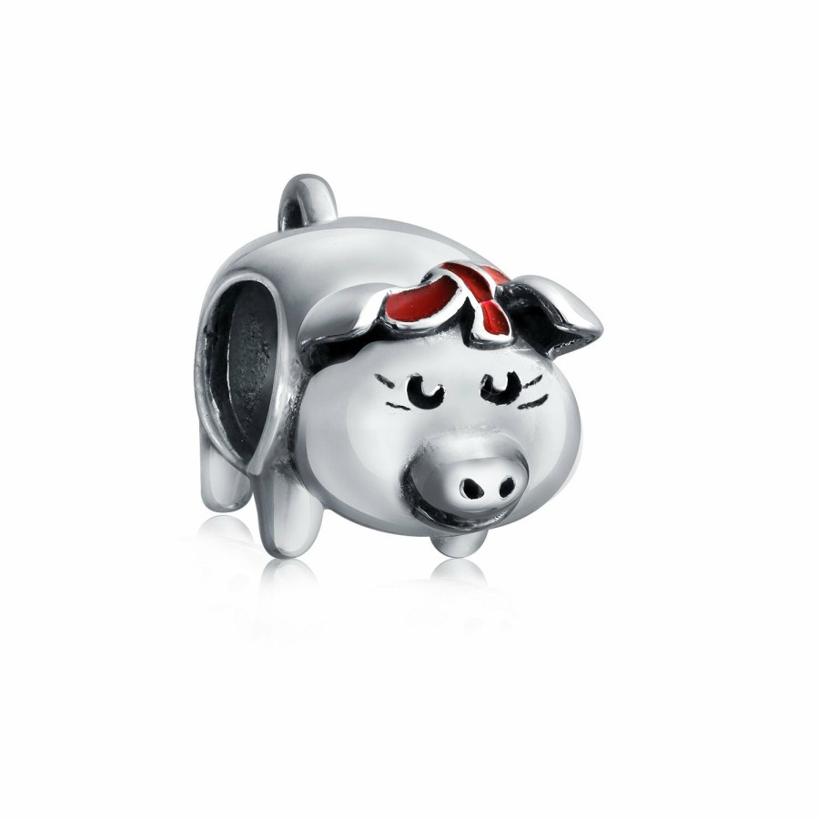 Shop Women Bling Jewelry Unique Charms | Cute Pig Hog Piggy Bank Animal Pet Charm Bead .925 Sterling Silver