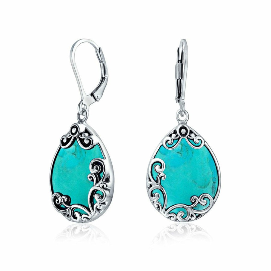 Shop Women Bling Jewelry Dangle Drop Earrings | Gemstones Large Teardrop Filigree Scroll Western Earrings .925 Silver