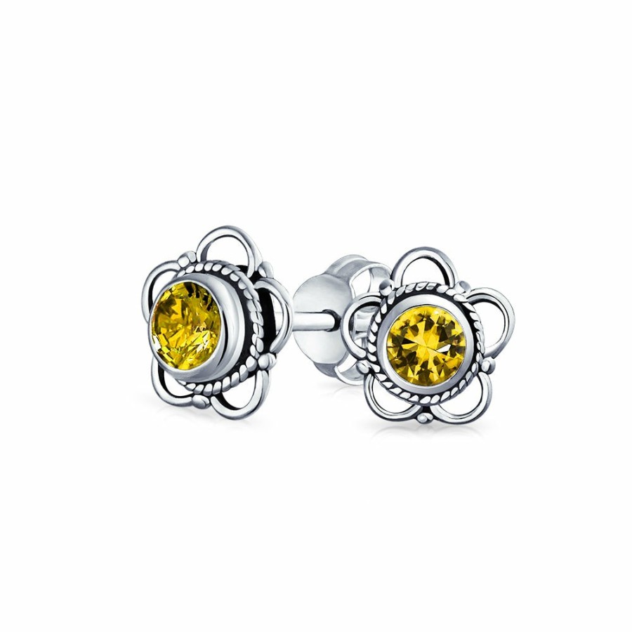 Shop Women Bling Jewelry Stud Earrings | Petite Genuine Gemstone Flower Stud Earrings .925Sterling Silver