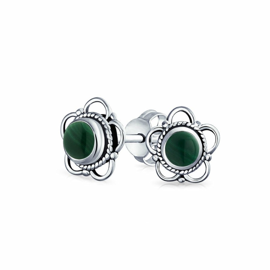 Shop Women Bling Jewelry Stud Earrings | Petite Genuine Gemstone Flower Stud Earrings .925Sterling Silver