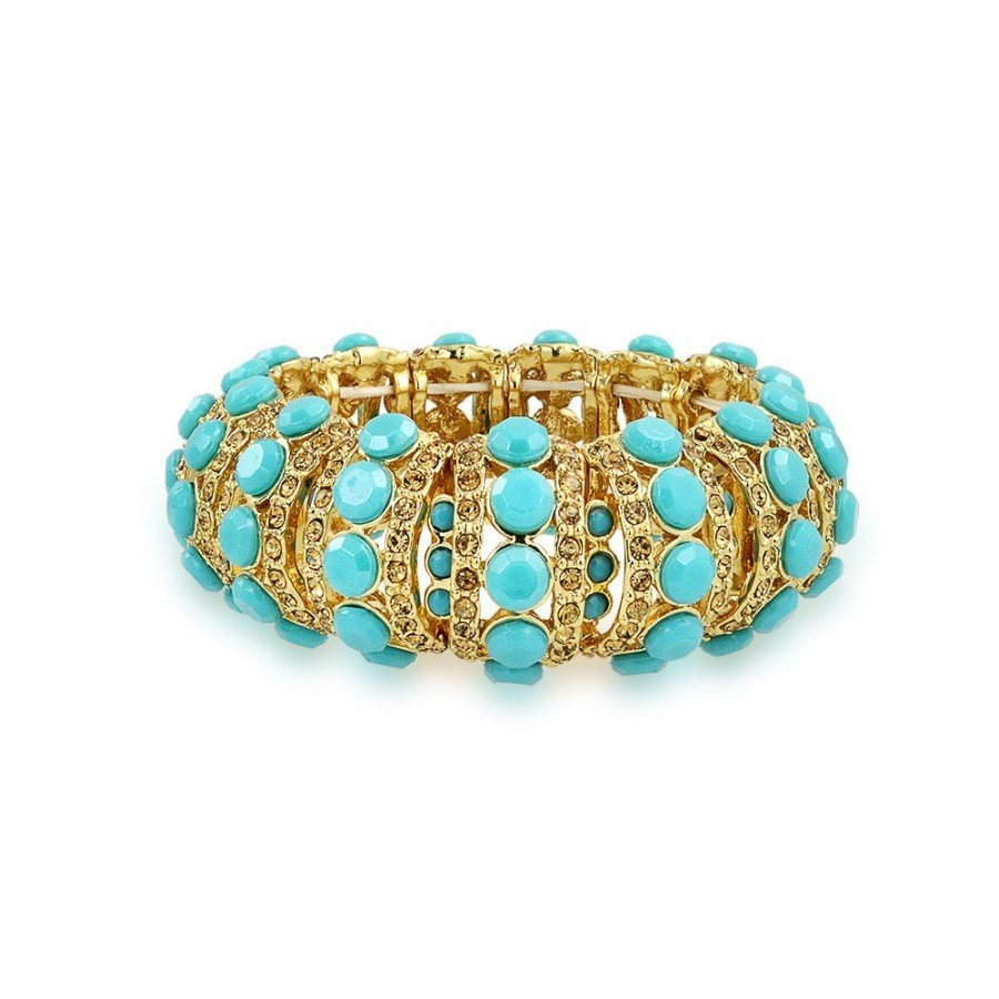 Shop Women Bling Jewelry Wrap Stretch Bracelets | Turquoise Blue Gold Plated Crystal Statement Stretch Western Bracelet