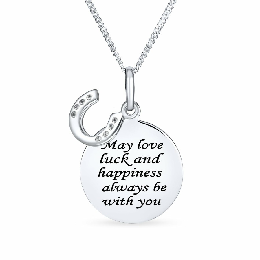 Shop Women Bling Jewelry Engravable Necklaces | Quote Western Horseshoe Word Pendant Necklace Graduation .925 Silver