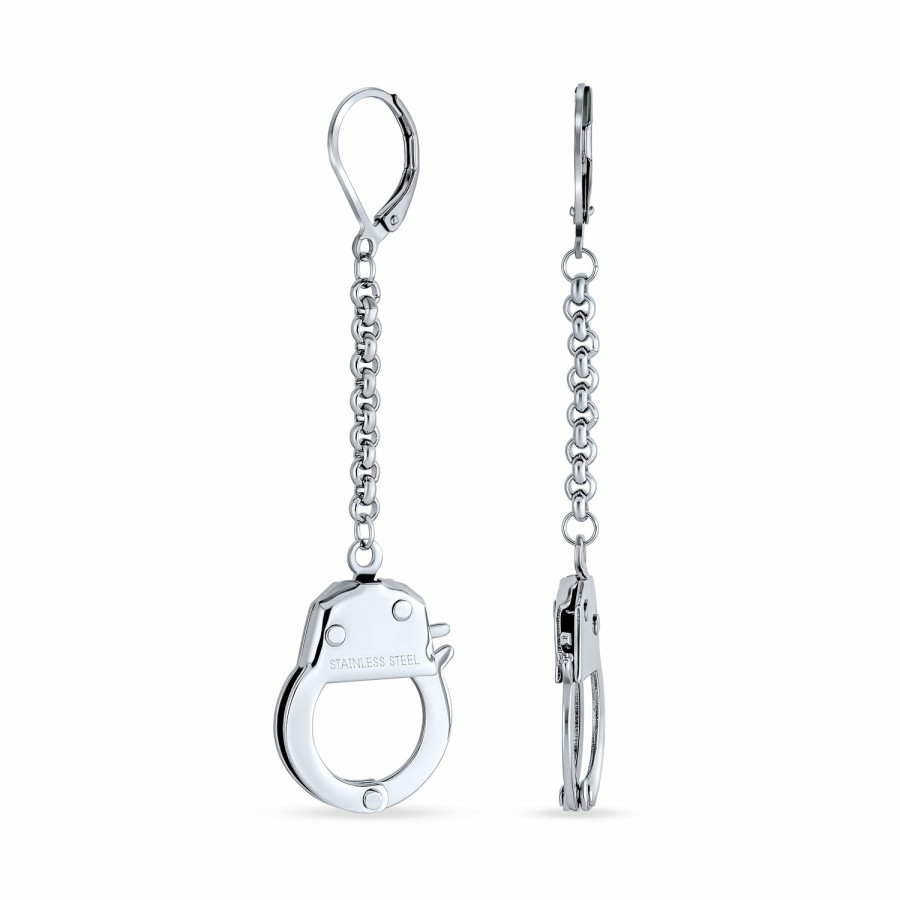 Shop Women Bling Jewelry Dangle Drop Earrings | Bff Couples Ladies Silver Handcuffs Dangle Earrings Stainless