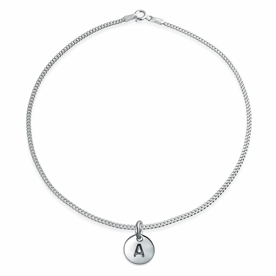 Shop Women Bling Jewelry Delicate Bracelets | Letter Block Alphabet Initial Circle Disc Anklet .925 Sterling Silver