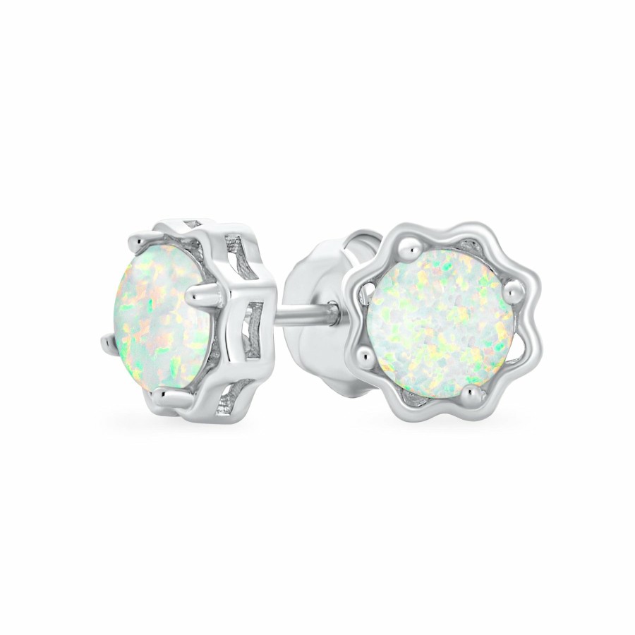 Shop Women Bling Jewelry Dangle Drop Earrings | Floral Setting Round Solitaire White Opal Stud Earrings .925 Silver