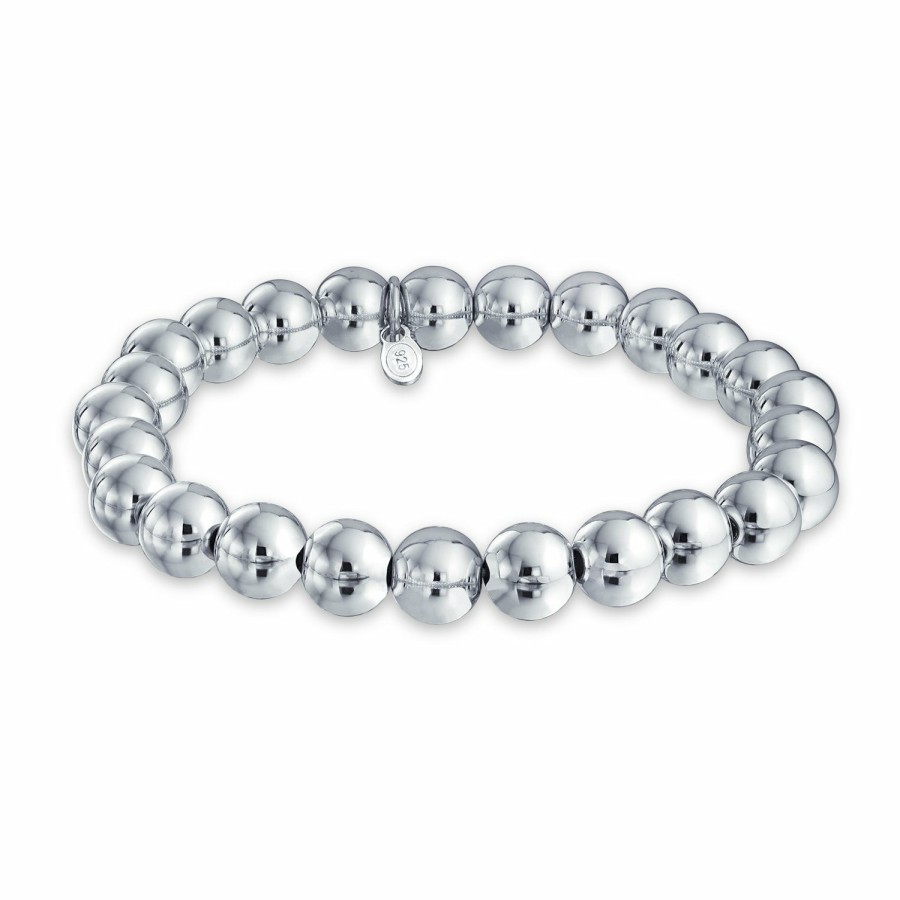 Shop Women Bling Jewelry Wrap Stretch Bracelets | Round Ball Bead Strand Bracelet Shinny High .925 Sterling Silver