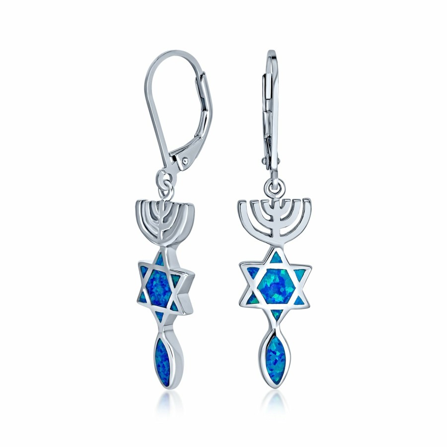 Shop Women Bling Jewelry Dangle Drop Earrings | Opal Judaica Hanukkah Star Of David Drop Earrings .925 Sterling Silver