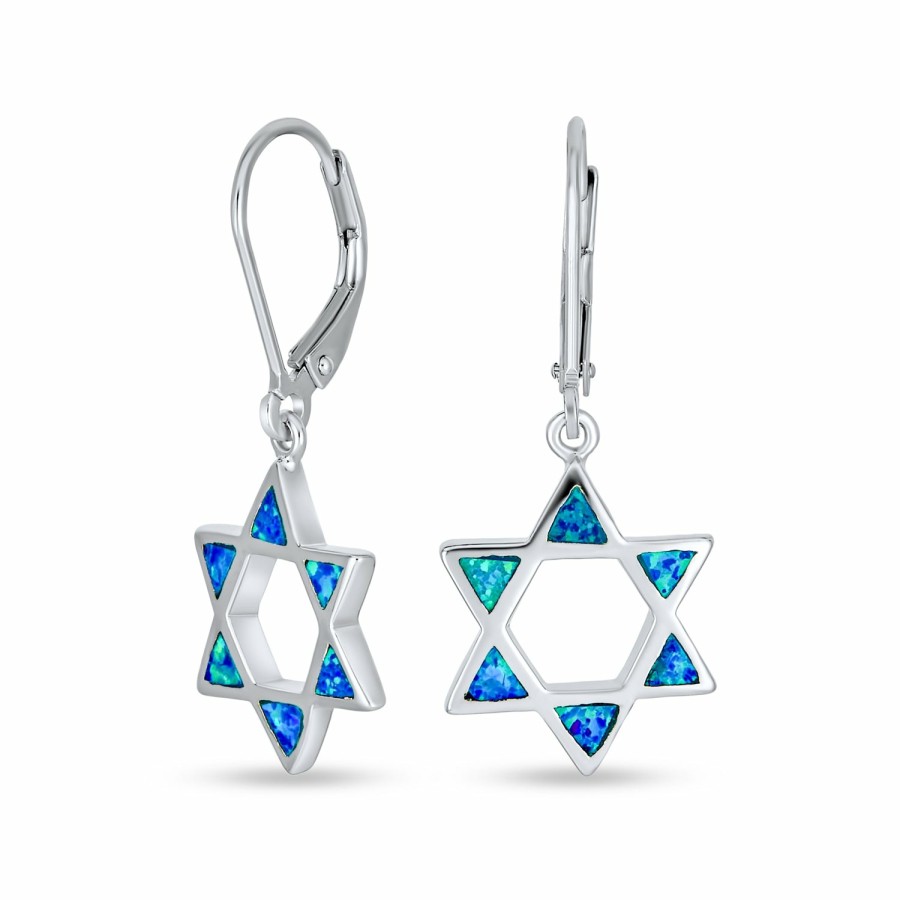 Shop Women Bling Jewelry Dangle Drop Earrings | Opal Judaica Hanukkah Star Of David Drop Earrings .925 Sterling Silver