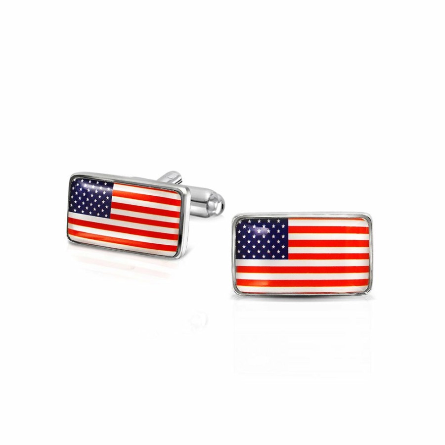 Shop Men Bling Jewelry Cufflinks | Patriotic Usa Red White Blue Flag Stars Stripes Shirt Cufflinks Steel