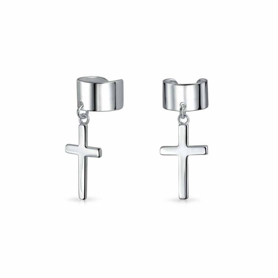 Shop Women Bling Jewelry Ear Cuffs, Cartilage Earrings | 2 Cartilage Cross Ear Lobe Earrings Ear Cuff Warp .925 Sterling Silver