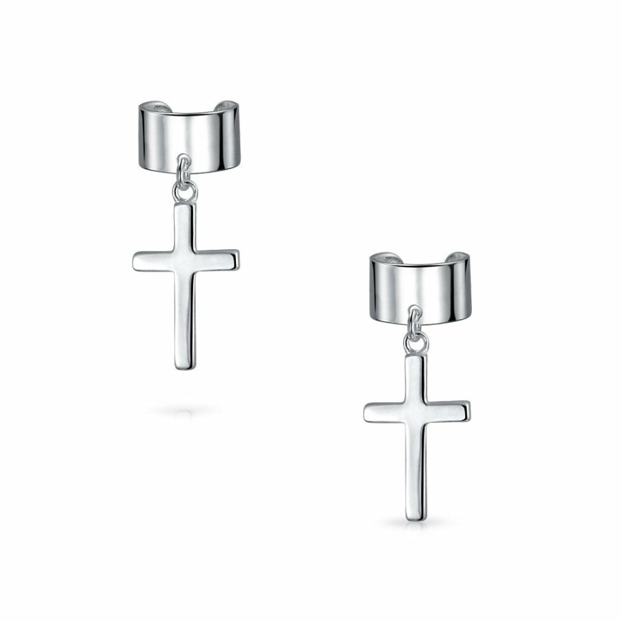 Shop Women Bling Jewelry Ear Cuffs, Cartilage Earrings | 2 Cartilage Cross Ear Lobe Earrings Ear Cuff Warp .925 Sterling Silver