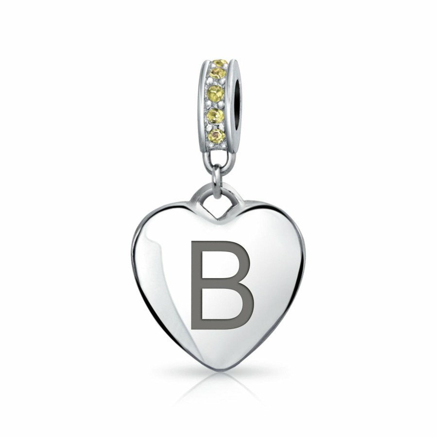 Shop Women Bling Jewelry Abc Initial | Heart Dangle Bead Charm Crystal Yellow November .925 Sterling Silver