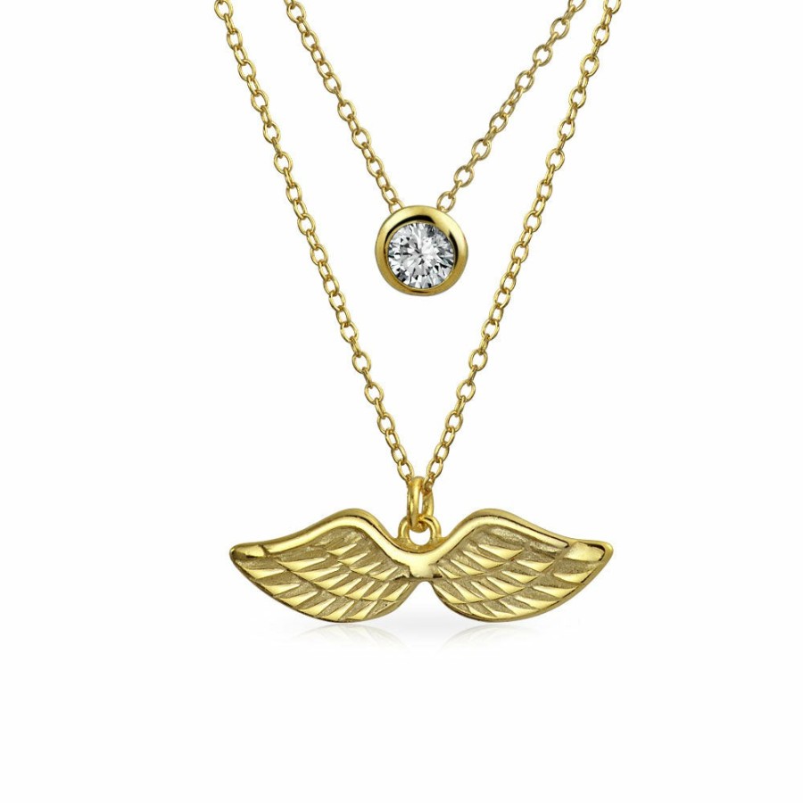 Shop Women Bling Jewelry Pendant Necklaces | Solitaire Angel Wing Pendant Necklace Gold Plated Sterling Silver