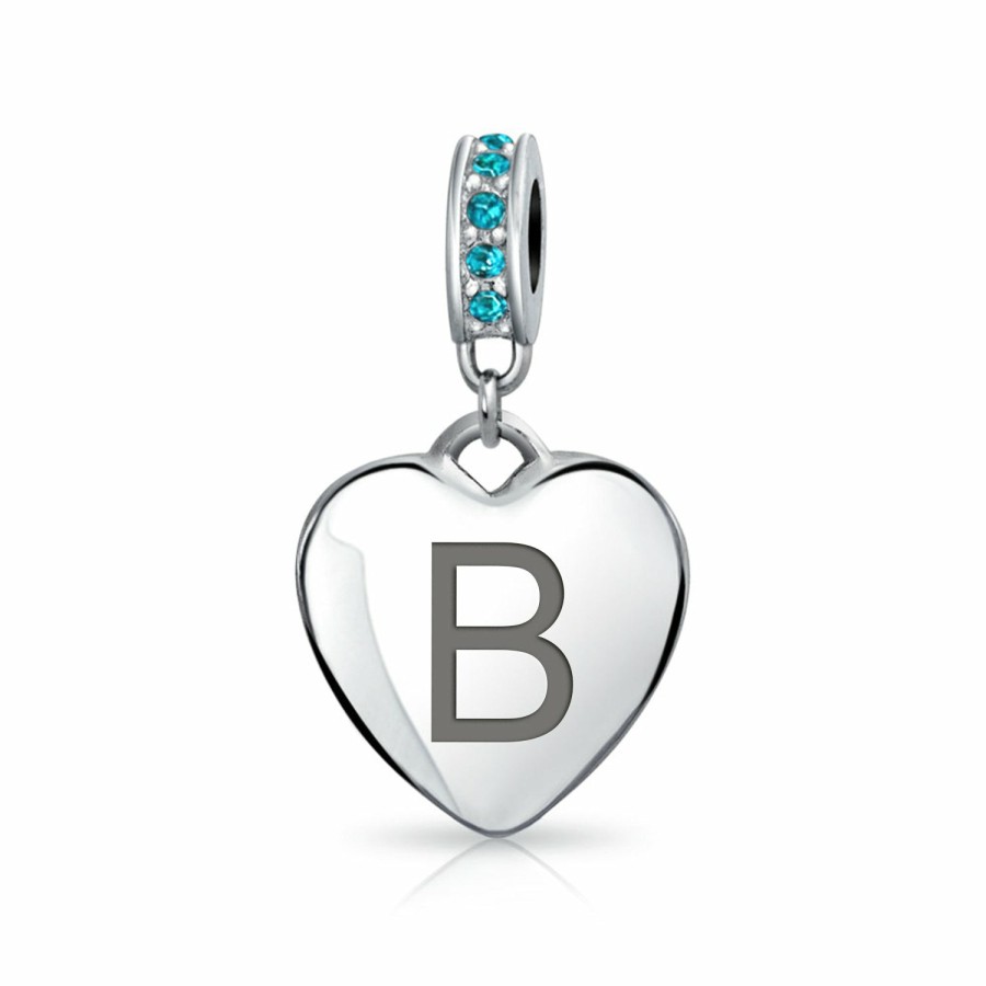 Shop Women Bling Jewelry Abc Initial | Heart Dangle Bead Charm Crystal Aqua Blue March .925 Sterling Silver