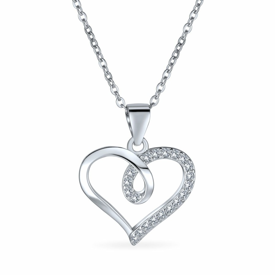 Shop Women Bling Jewelry Pendant Necklaces | Romantic Pave Cz Infinity Pendant Linking Heart Necklace .925 Silver