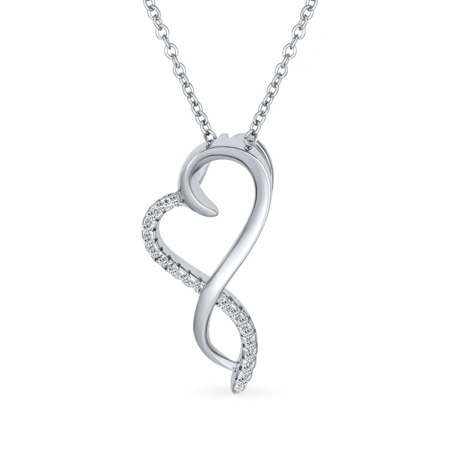 Shop Women Bling Jewelry Pendant Necklaces | Romantic Pave Cz Infinity Pendant Linking Heart Necklace .925 Silver