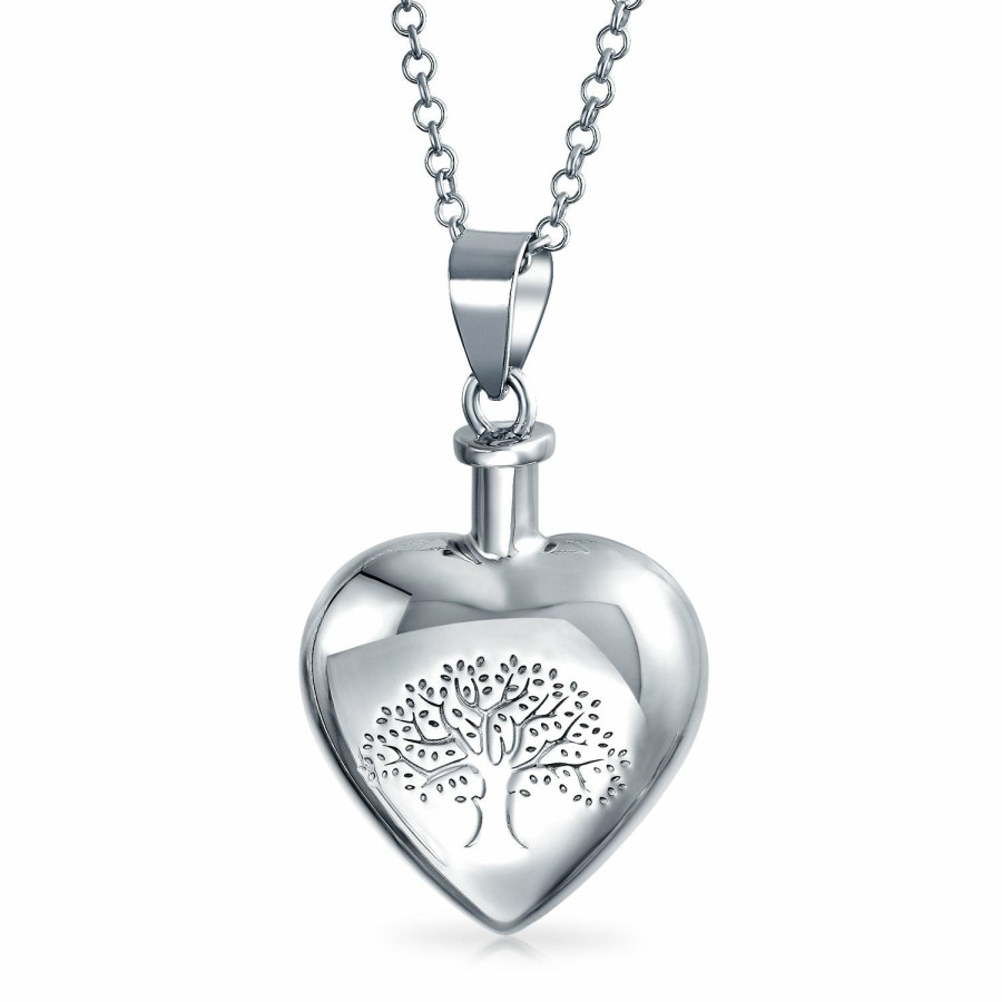 Shop Women Bling Jewelry Pendant Necklaces | Tree Of Life Heart Shape Photo Locket Urn Pendant .925 Sterling Silver