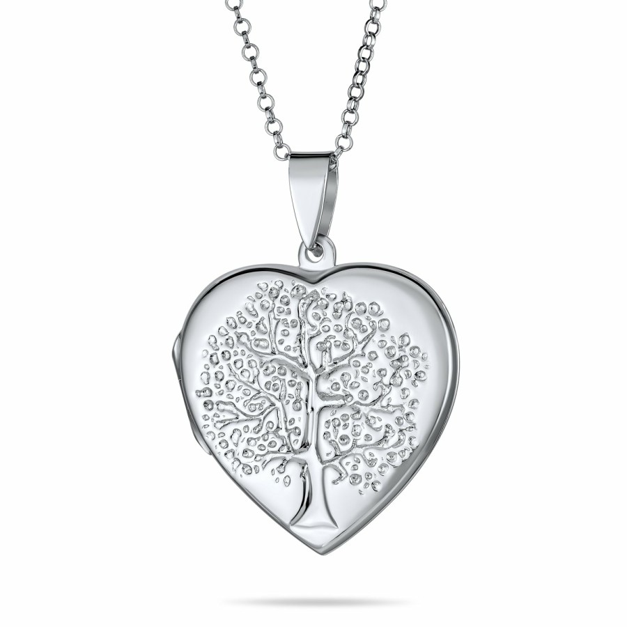 Shop Women Bling Jewelry Pendant Necklaces | Tree Of Life Heart Shape Photo Locket Urn Pendant .925 Sterling Silver