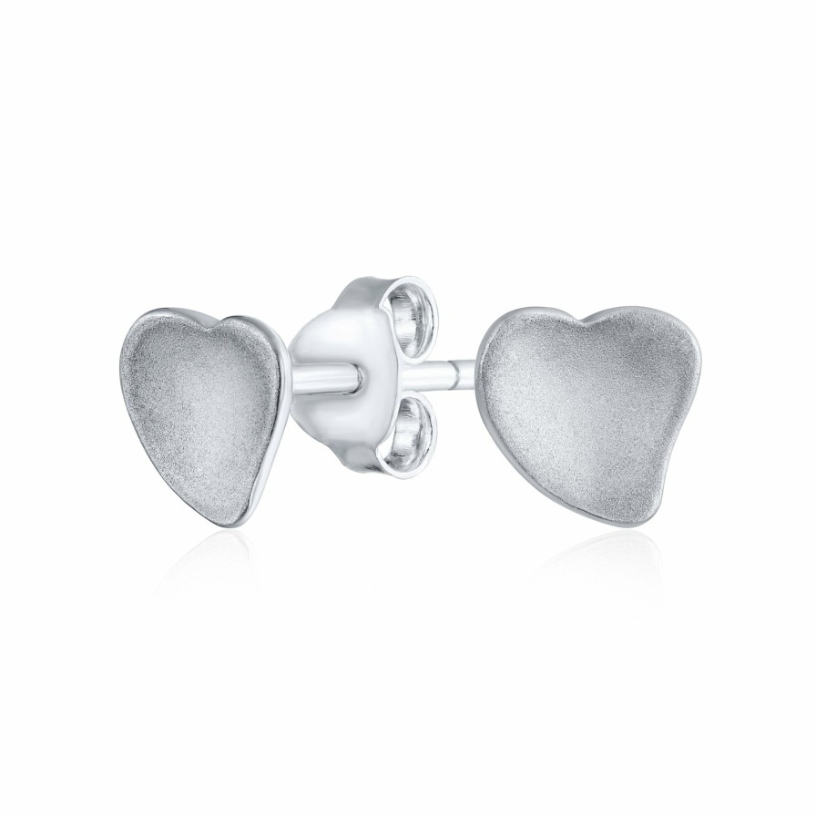 Shop Women Bling Jewelry Stud Earrings | Minimalist Heart Stud Earrings Curved Shiny .925 Sterling Silver